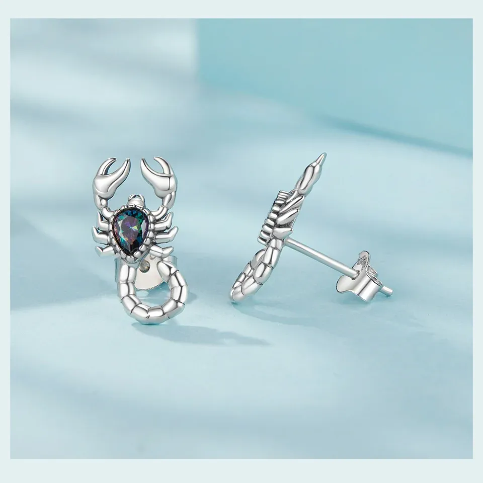 WOSTU 빈티지 전갈 925 스털링 실버 스터드 귀걸이