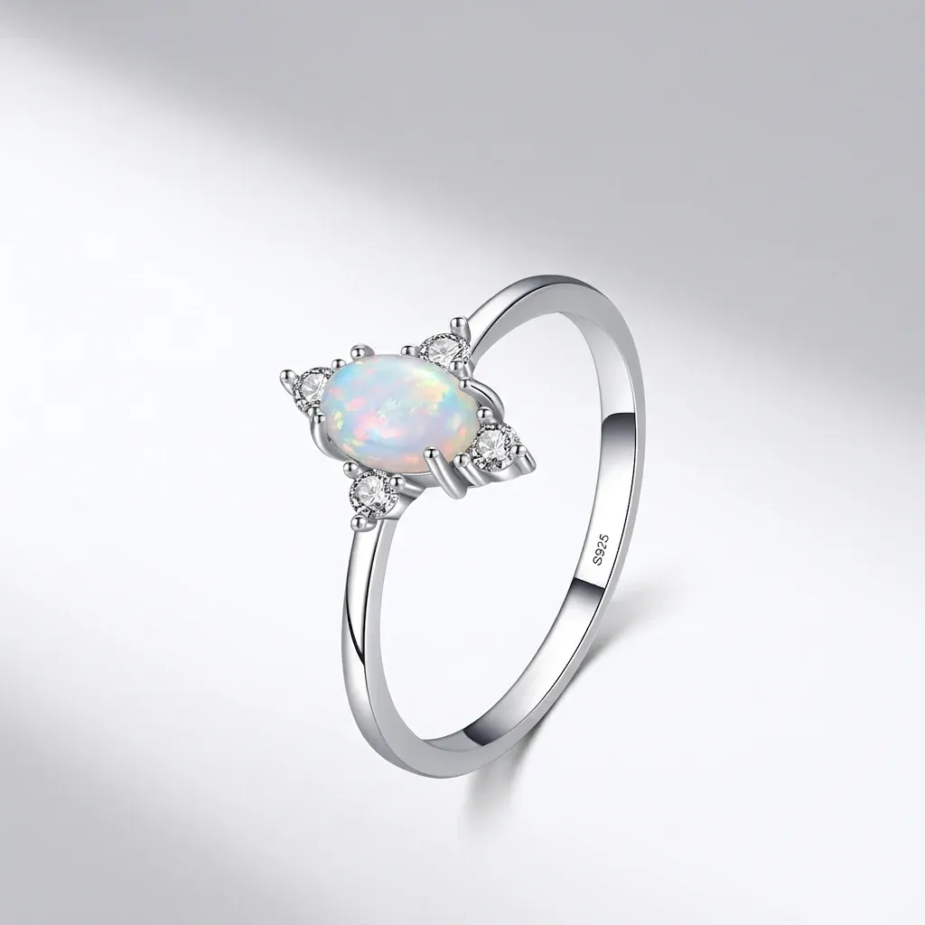 모디안 925 실버 크라운 오팔 웨딩 링