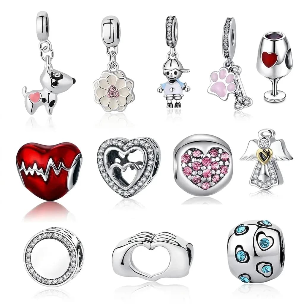 하트 발바닥 참 비즈 펜던트 세트