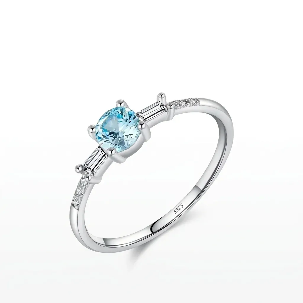 라이트 블루 큐빅 실버 웨딩 반지