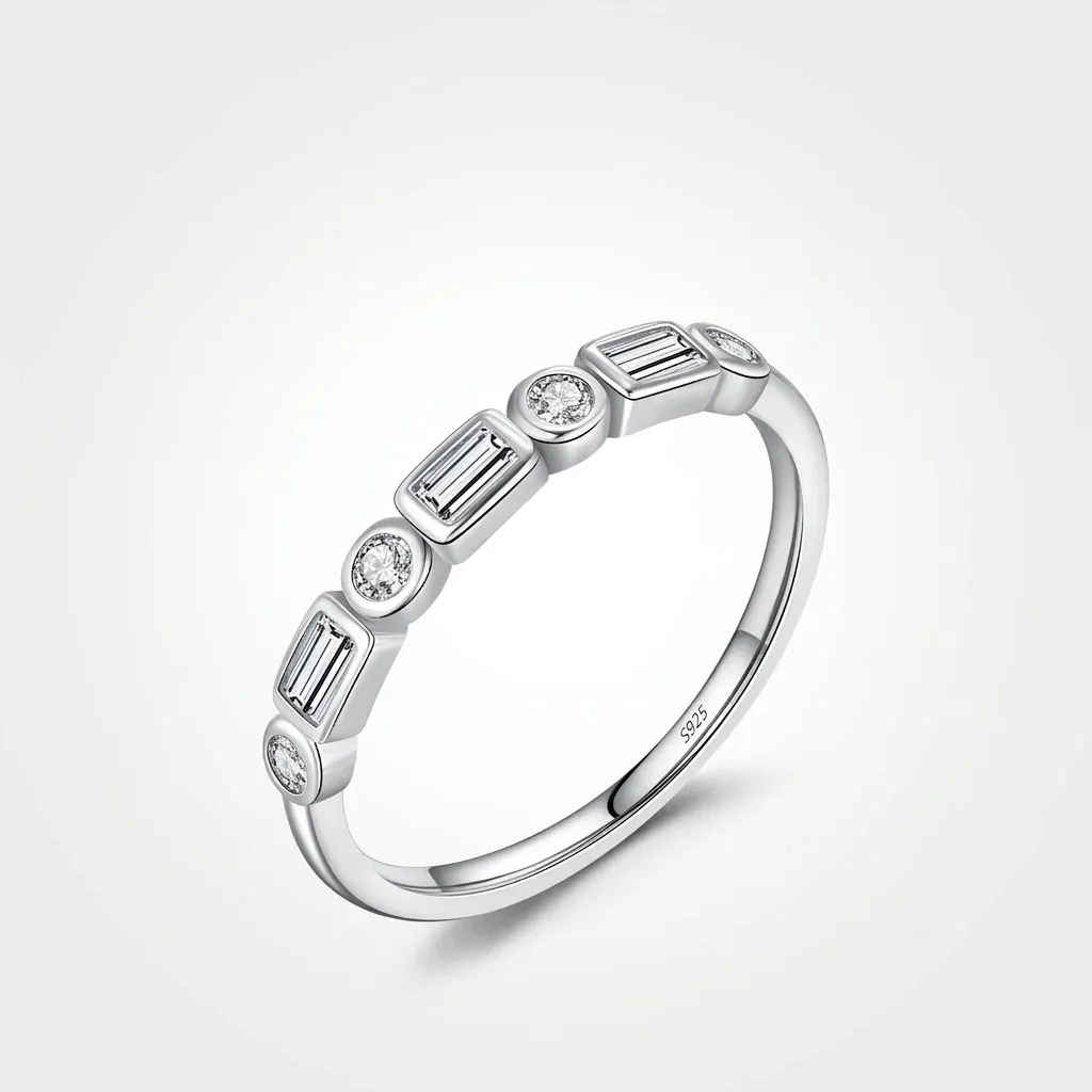 모디안 925 실버 클리어 CZ 기하학 밴드 반지