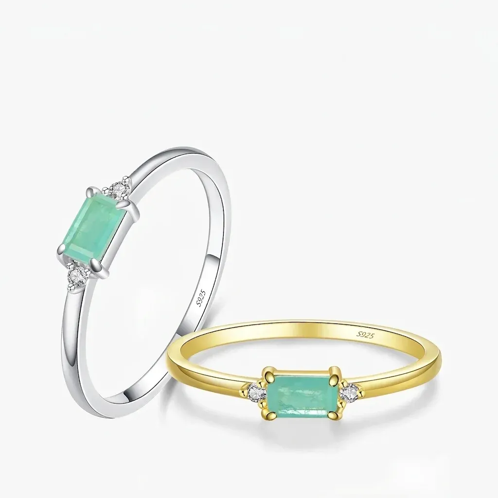 모디안 925 실버 그린 토르말린 지르콘 클래식 반지