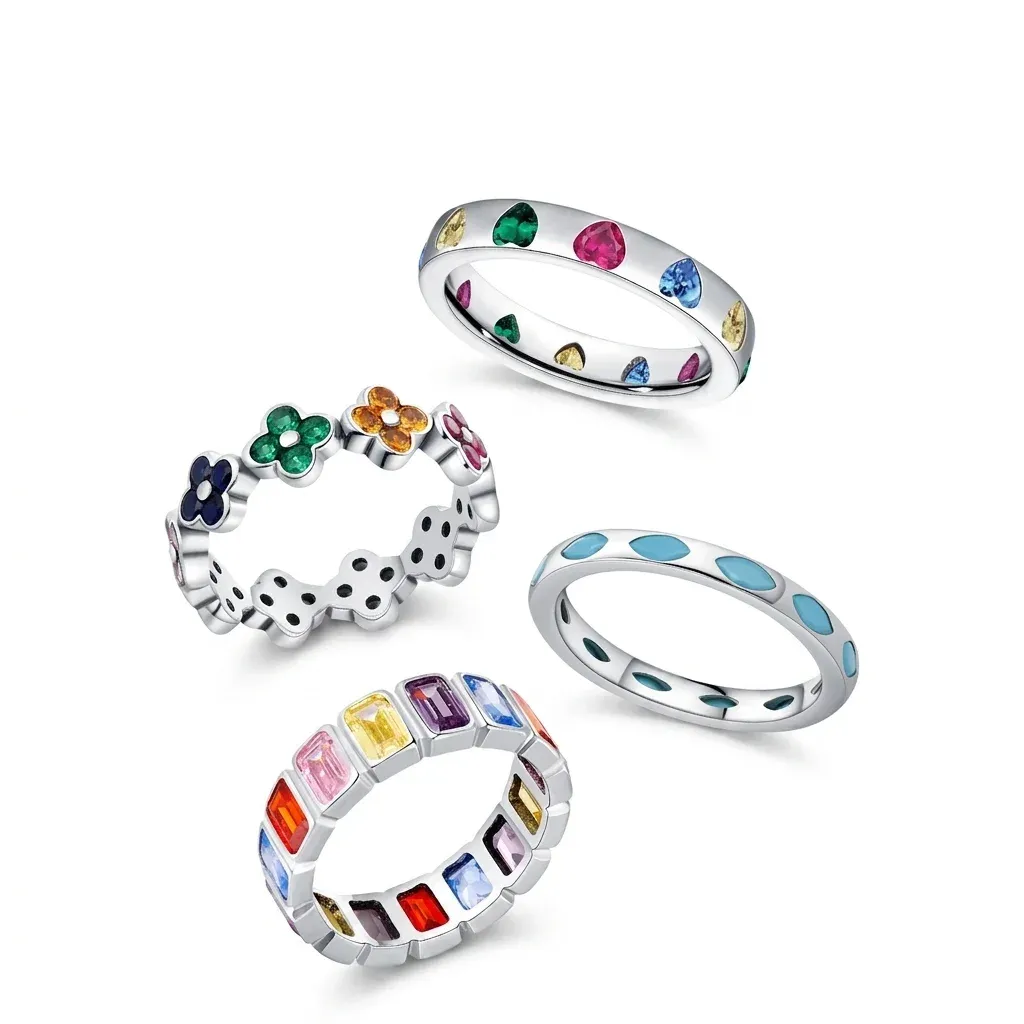 모디안 925 실버 네잎클로버 하트 지르콘 이터니티 반지