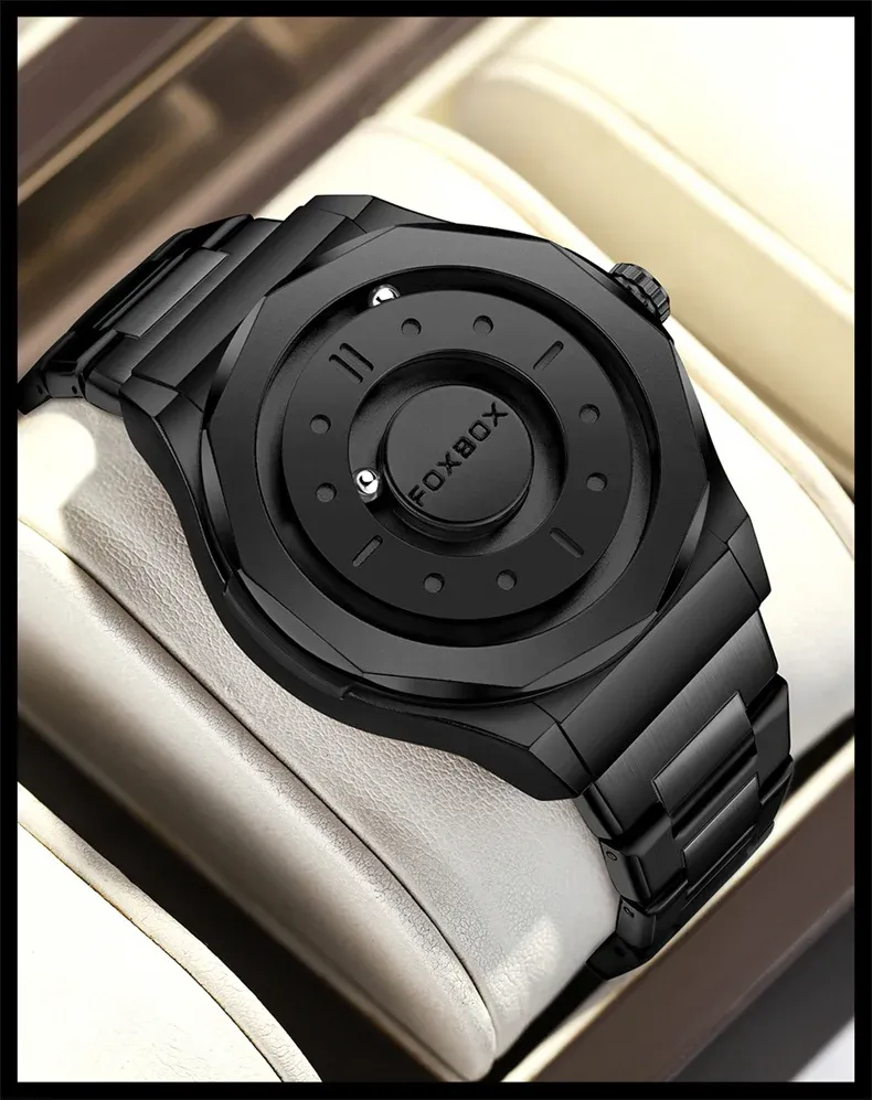 FOXBOX 2025 남성용 스크롤링 비즈 쿼츠 방수 스틸 시계