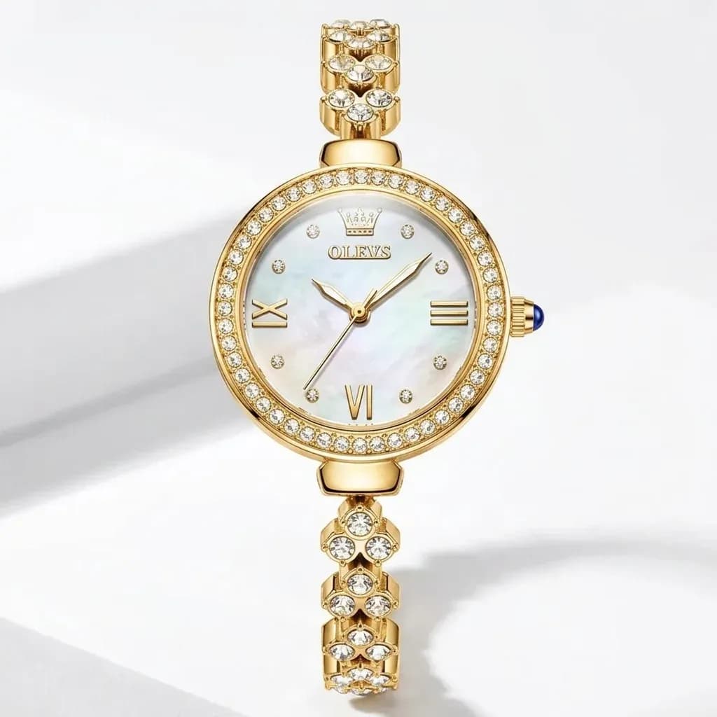 OLEVS 9903 여성용 라운드 다이아몬드 베젤 쿼츠 시계